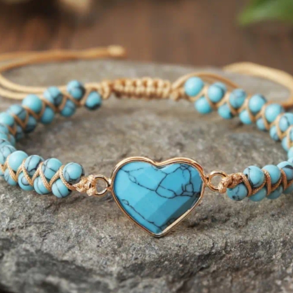 Jewelry - Turquoise Heart Bracelet with Gold Accents